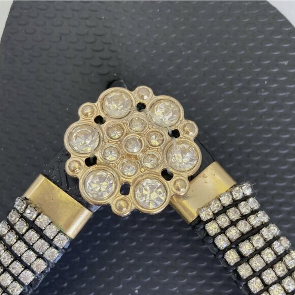 Havaianas Crystal Floral Bling Black Flip Flops Genuine Women's US Size 7/8 Gold - Picture 3 of 9